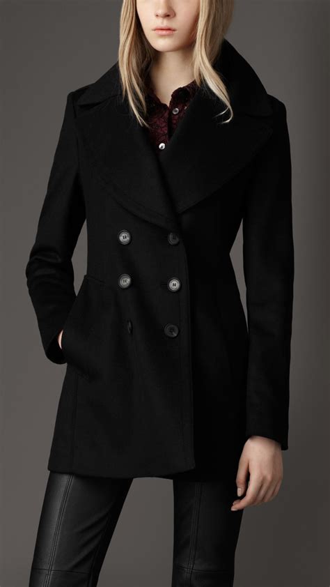 womens black peacoat long burberry woo l|Burberry wool coats for women.